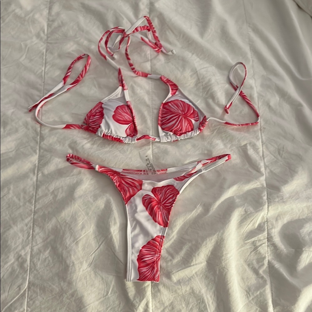 Red and White Floral Bikini Set